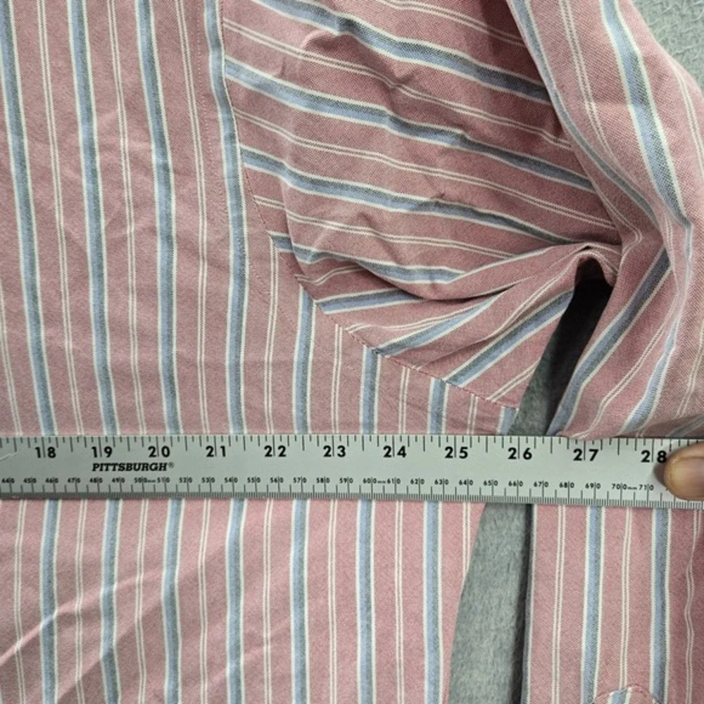 VINTAGE Ralph Lauren Men Button Up Shirt M Red Striped Logo Embroidered Collar‎